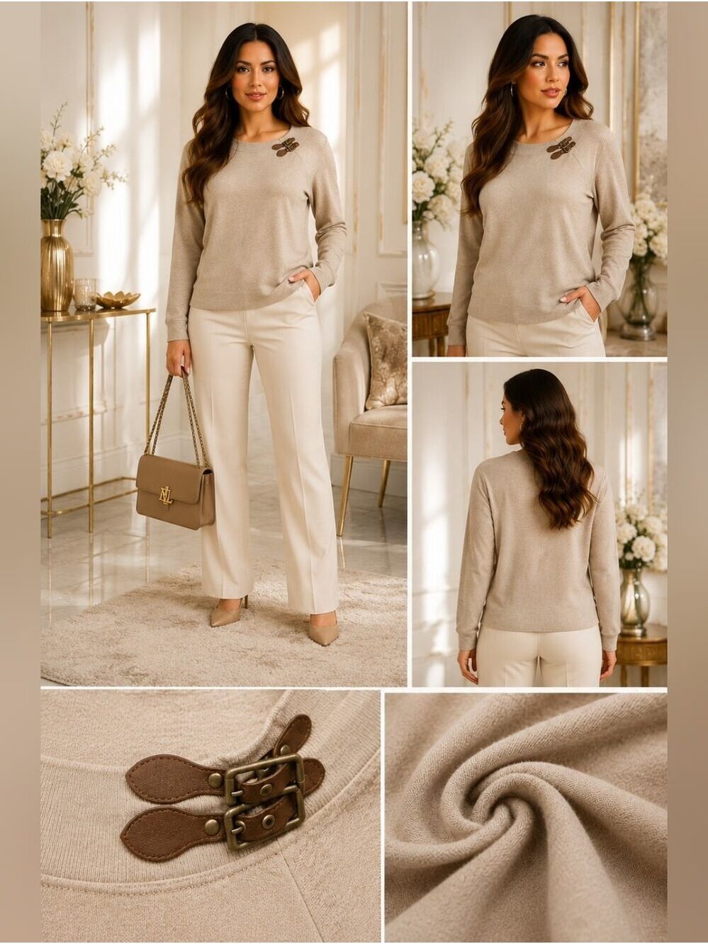 Ralph Lauren Beige Lightweight Buckle Neck Sweater | Long Sleeve | EUC